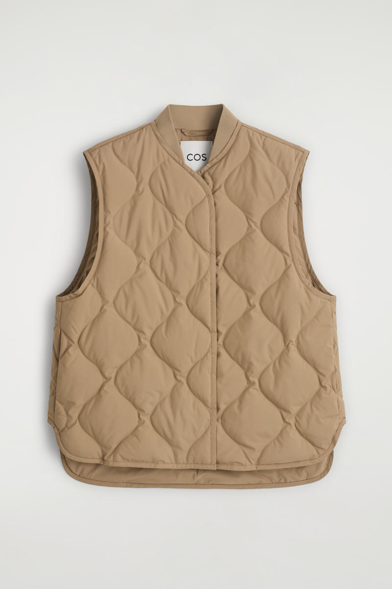 Cos Oversized Quilted Down Gilet In Brown