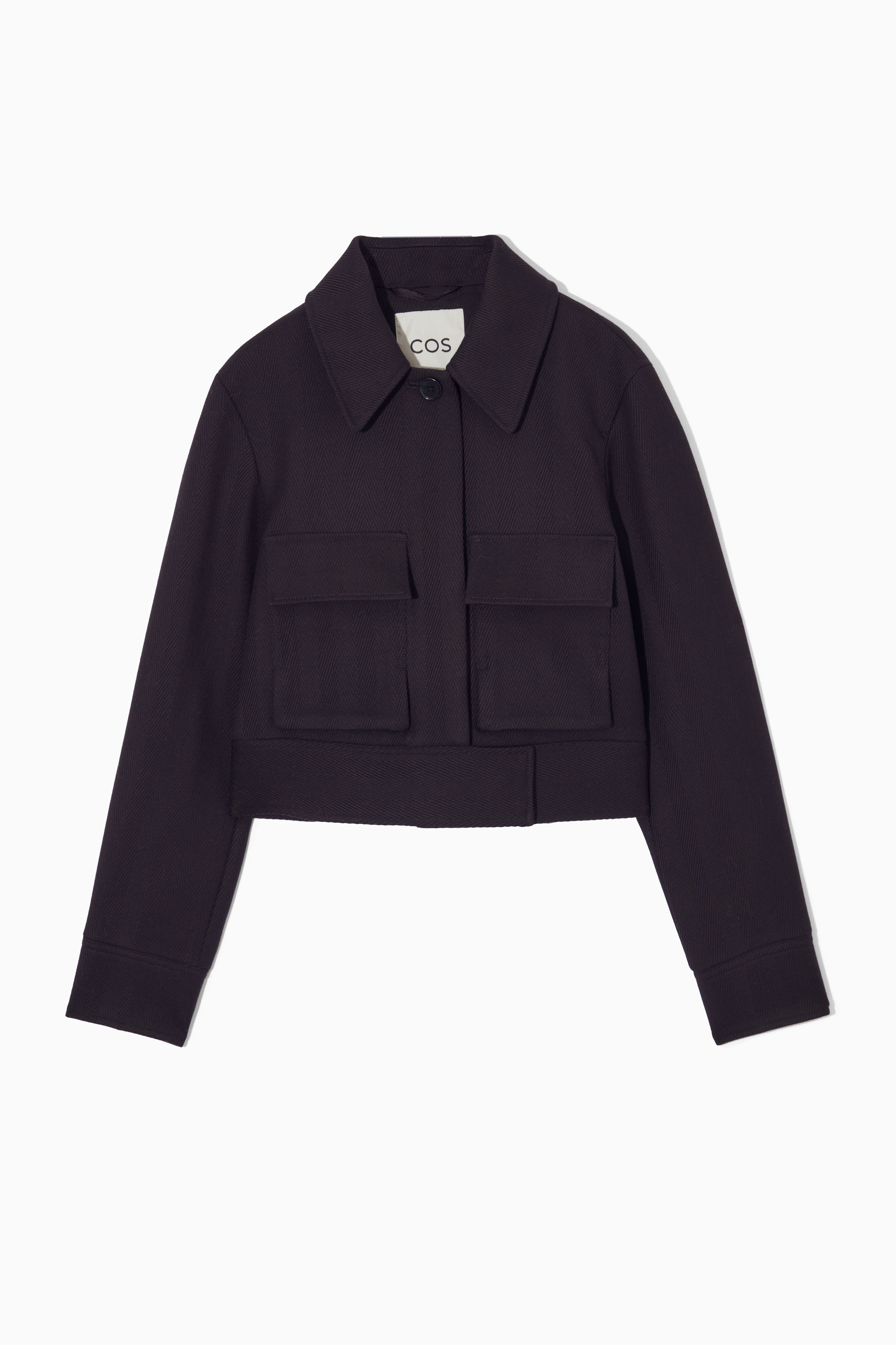 CROPPED HERRINGBONE WOOL UTILITY JACKET - NAVY | COS