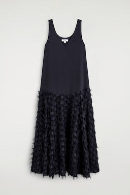 TEXTURED DROPPED-WAIST MAXI DRESS — NAVY 8