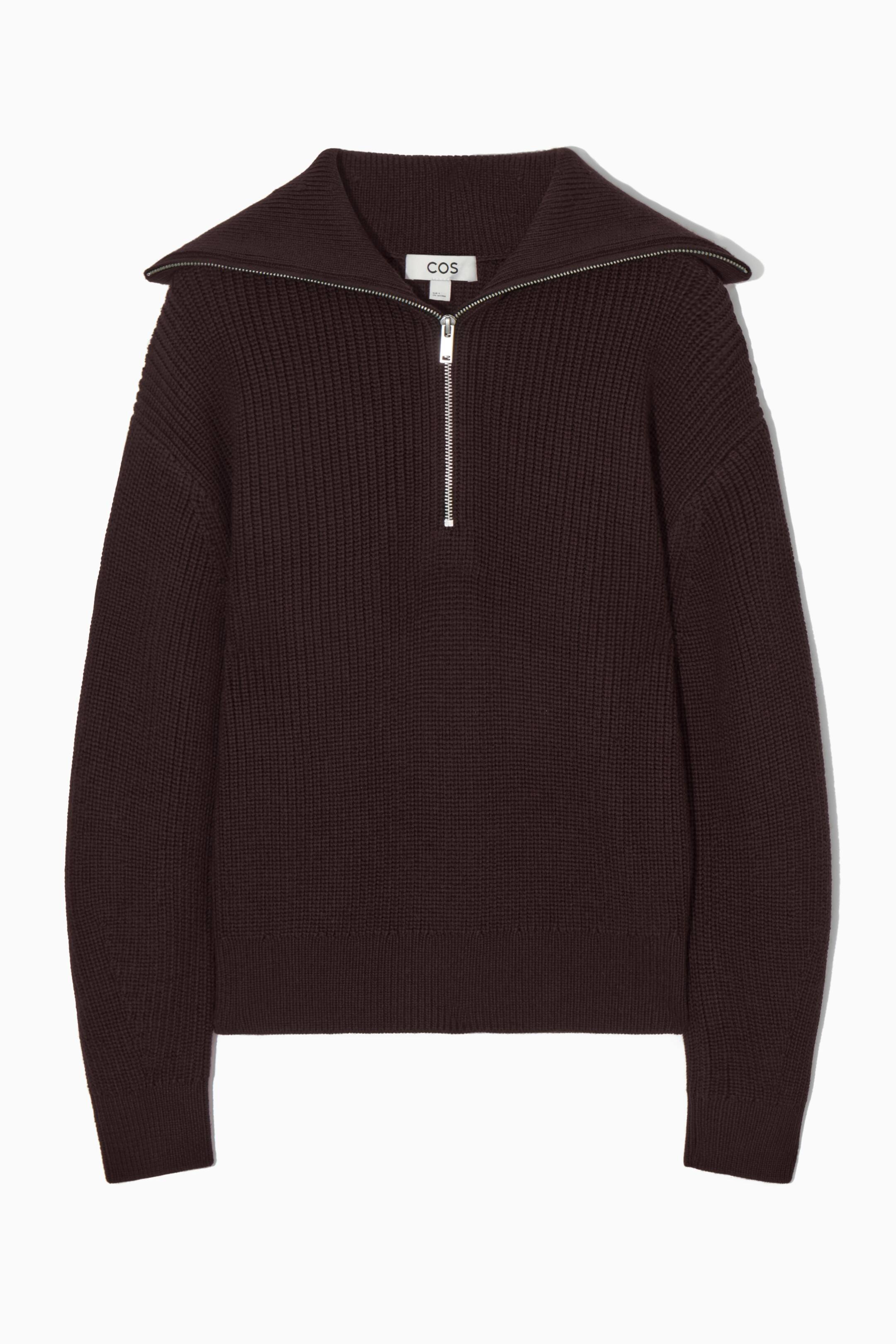 View larger image: WOOL AND COTTON HALF-ZIP JUMPER - DARK BROWN - Ladies | H&M GB 1