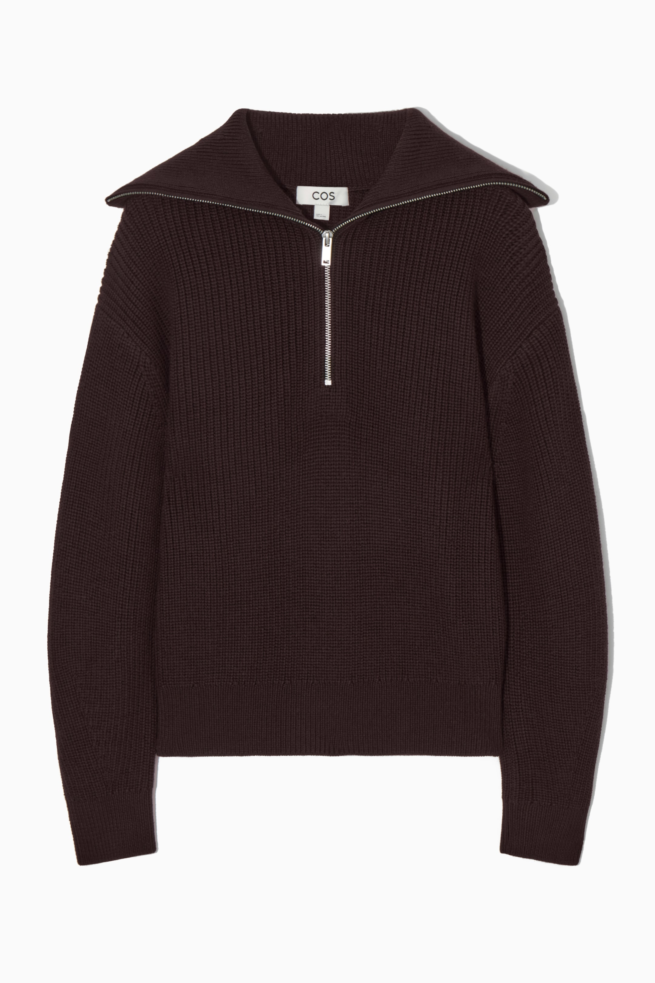 View larger image: WOOL AND COTTON HALF-ZIP JUMPER - DARK BROWN - Ladies | H&M GB 1