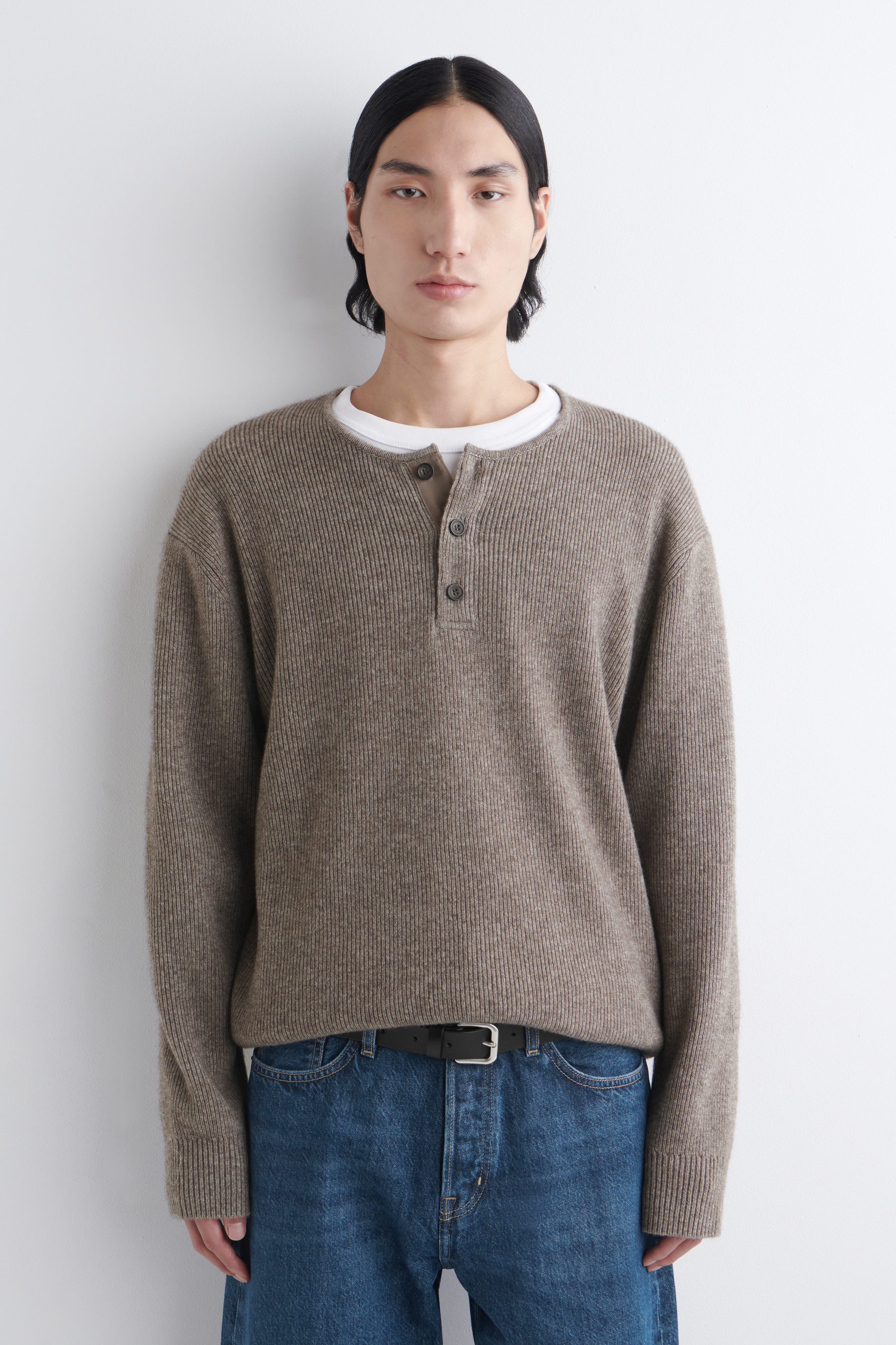 KNITTED MERINO-YAK HENLEY TOP
