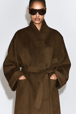 OVERSIZED DOUBLE-FACED WOOL SHAWL COAT — BROWN 2