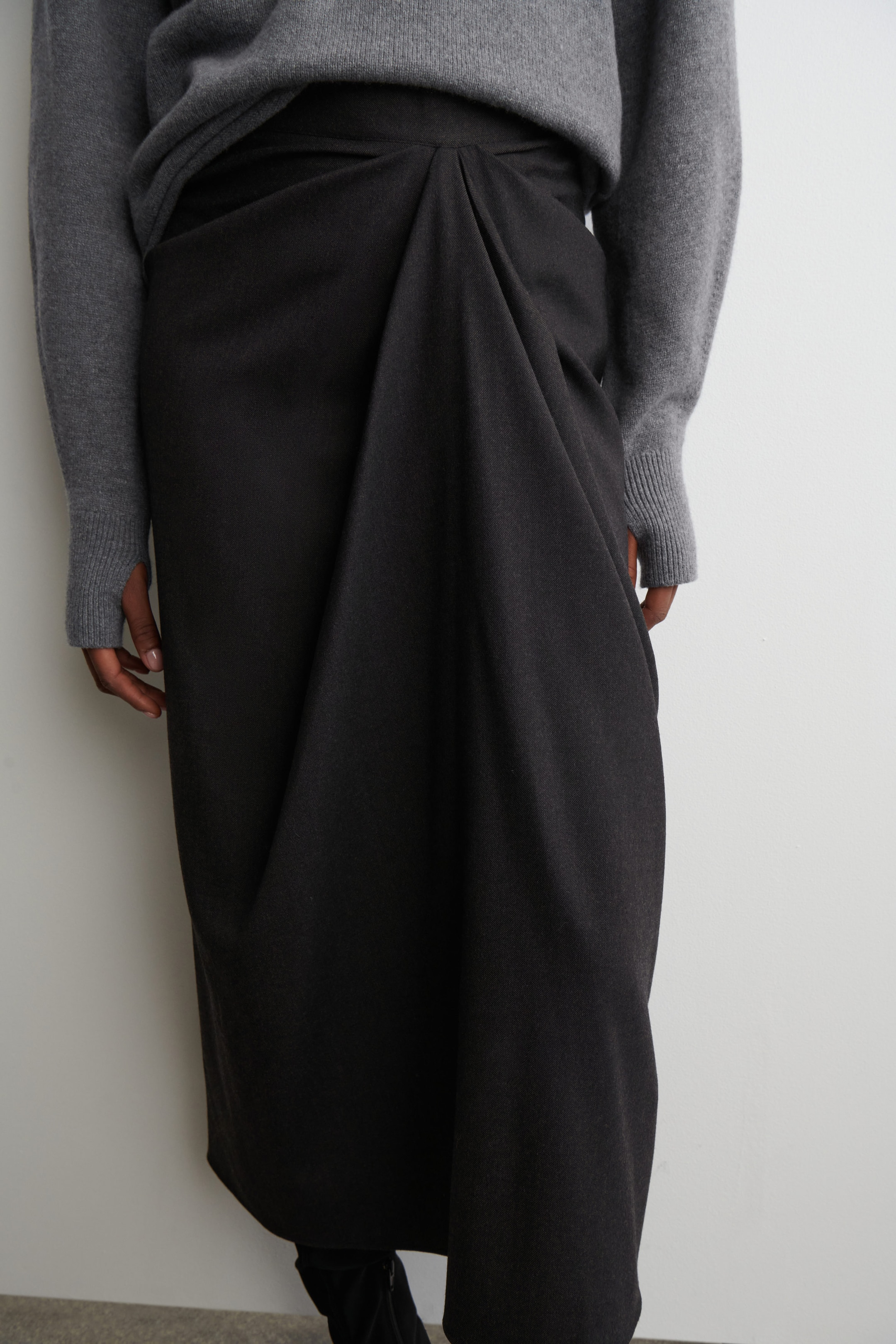 DRAPED WOOL-BLEND MIDI SKIRT