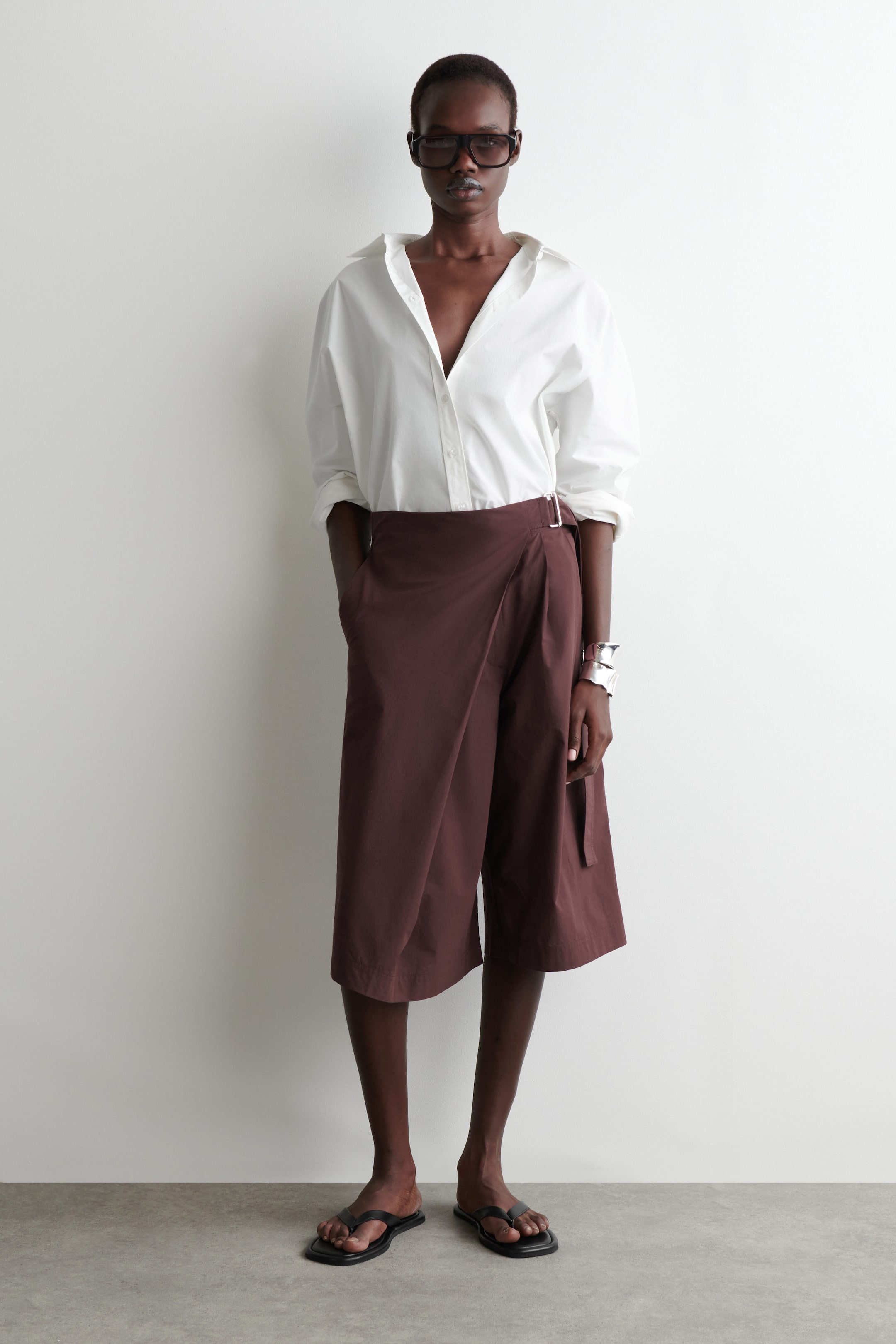 BELTED WRAP-FRONT COTTON SHORTS