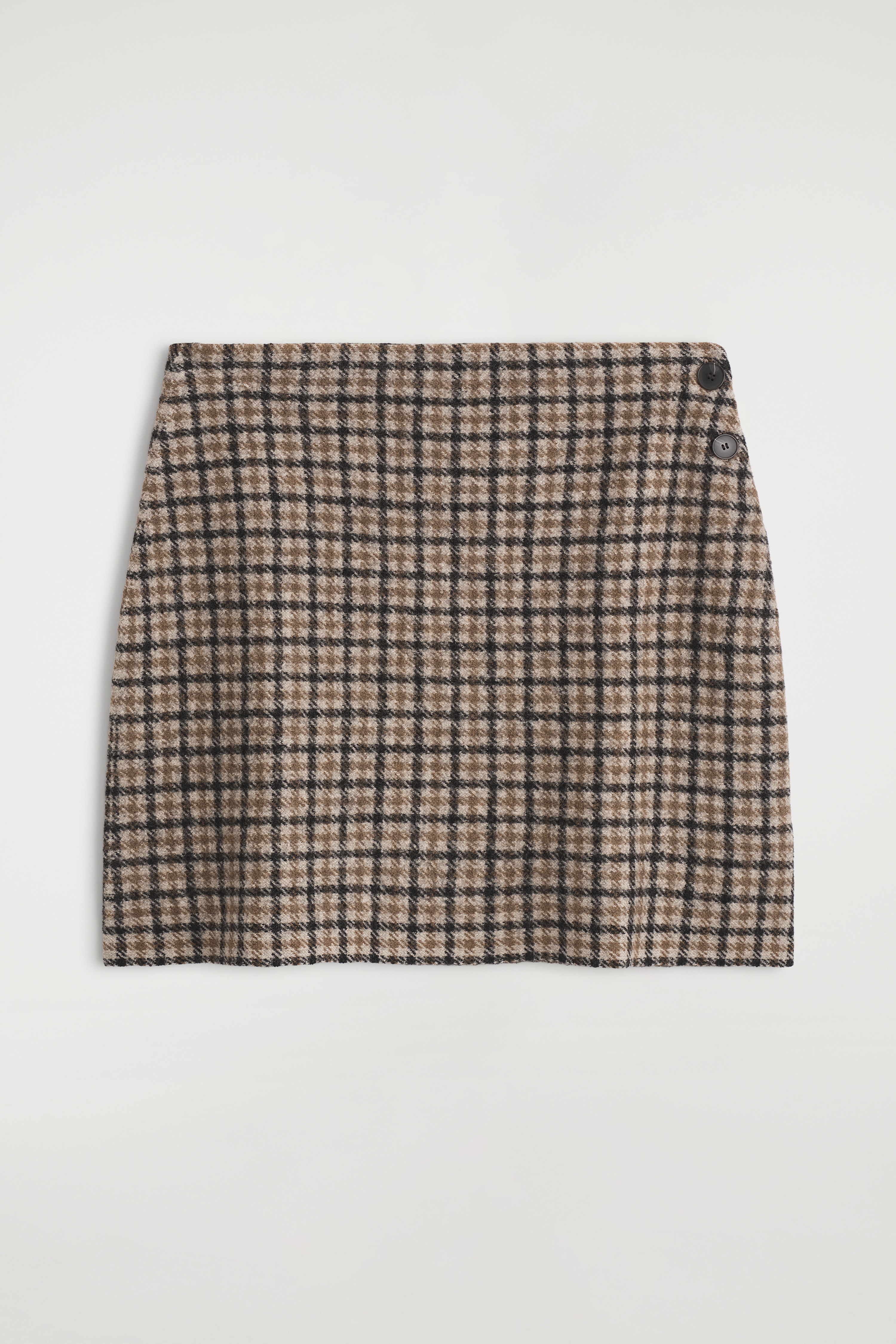 FALDA CORTA DE LANA MERINO - BEIGE/CUADROS