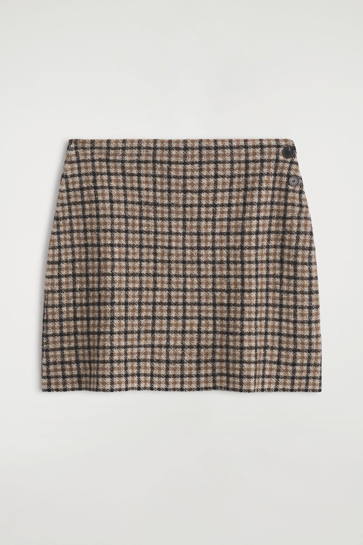 MERINO WOOL MINI SKIRT — BEIGE / CHECKED