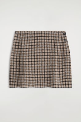 MERINO WOOL MINI SKIRT — BEIGE / CHECKED 2