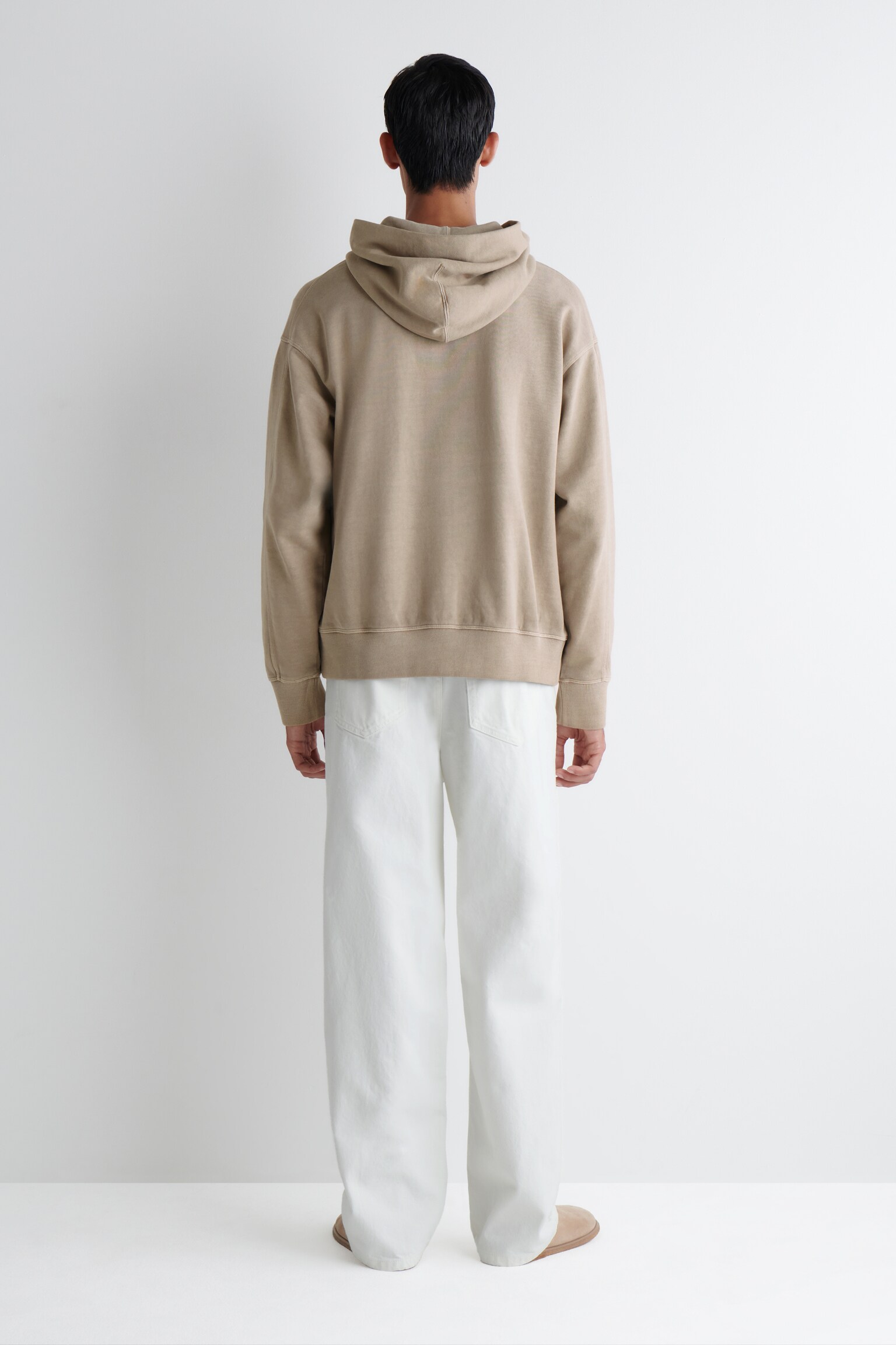 SWEAT À CAPUCHE EN JERSEY DE COTON DÉLAVÉ - TAUPE/BLEU/BLEU - 5