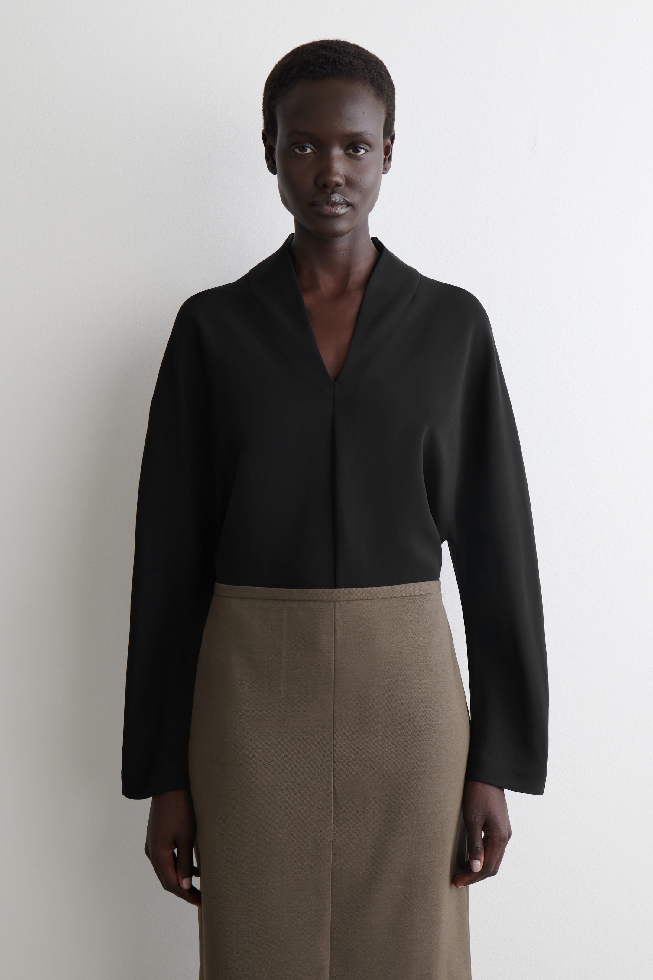 DRAPED-COLLAR BLOUSE