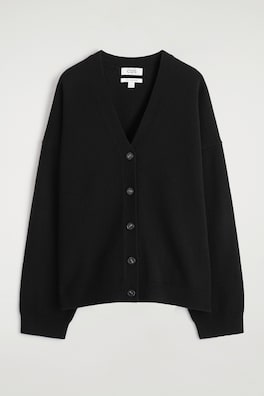 PURE CASHMERE V-NECK CARDIGAN — BLACK 2