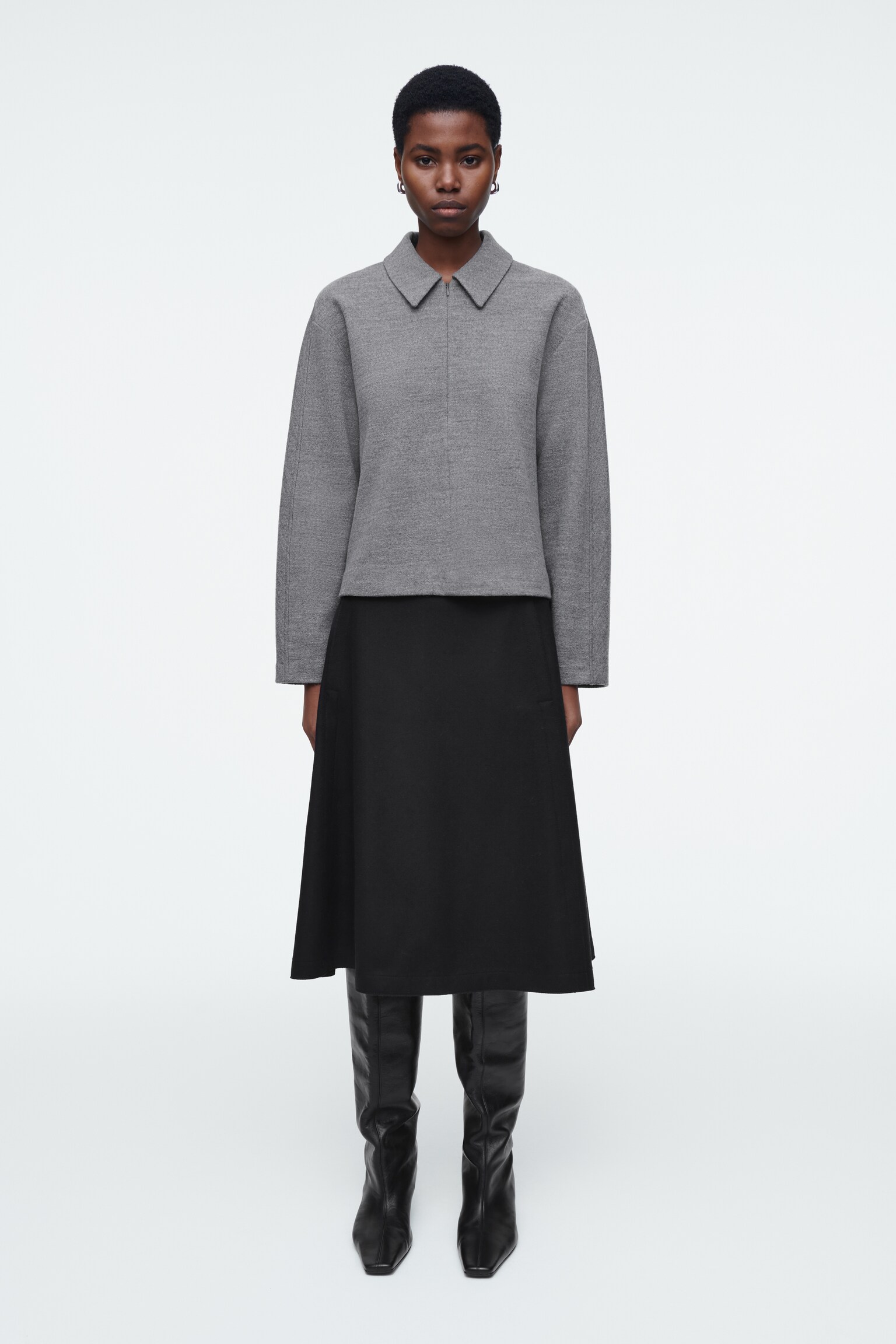 BOILED-WOOL ZIP-UP CARDIGAN - GREY MÉLANGE