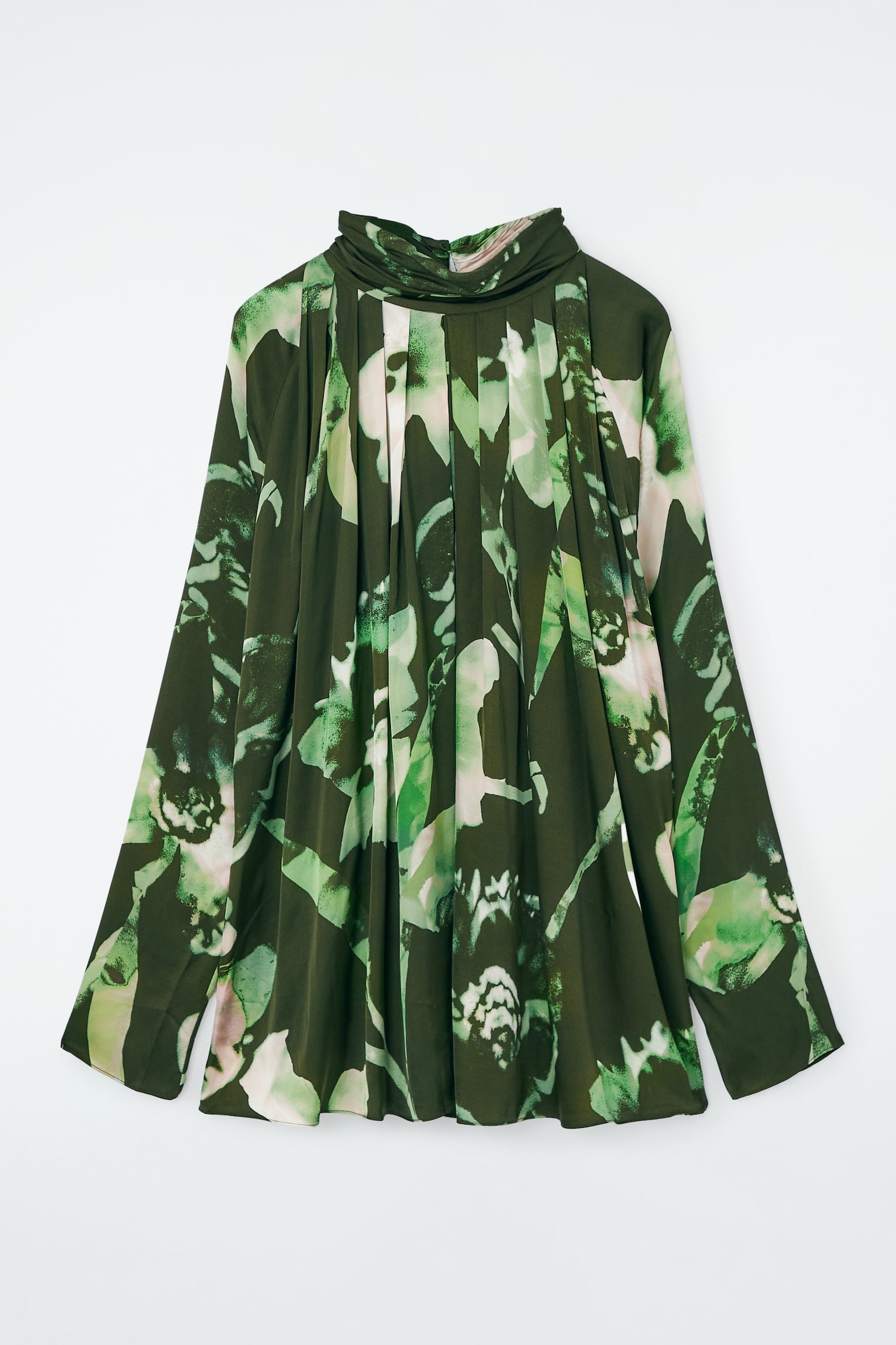 PLEATED BATWING BLOUSE - GREEN / FLORAL/BLACK