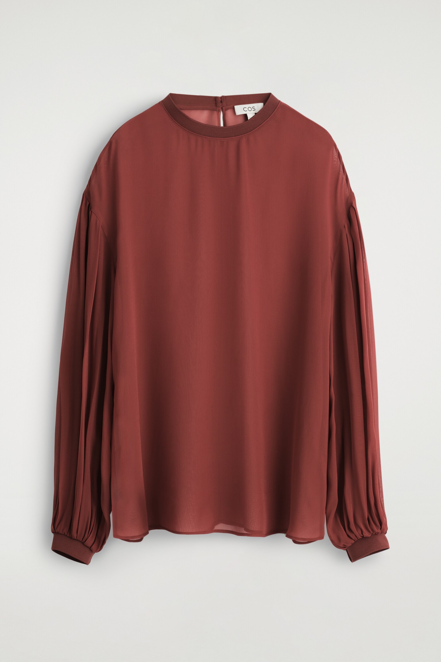 BLUSA TRASPARENTE CON MANICHE A PALLONCINO - ROSSO SCURO/CELESTE - 2