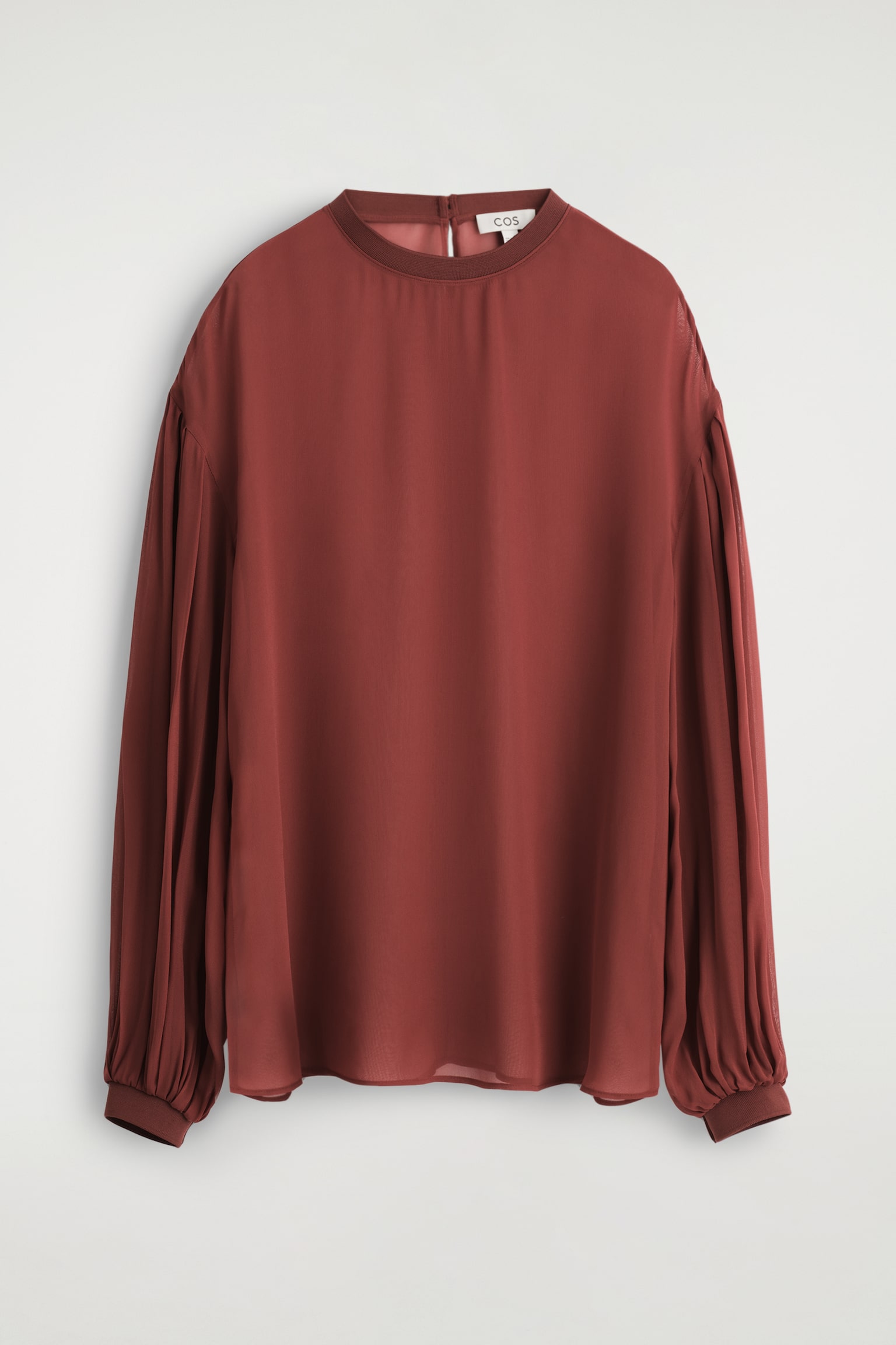 BLUSA TRASPARENTE CON MANICHE A PALLONCINO - ROSSO SCURO/CELESTE - 2