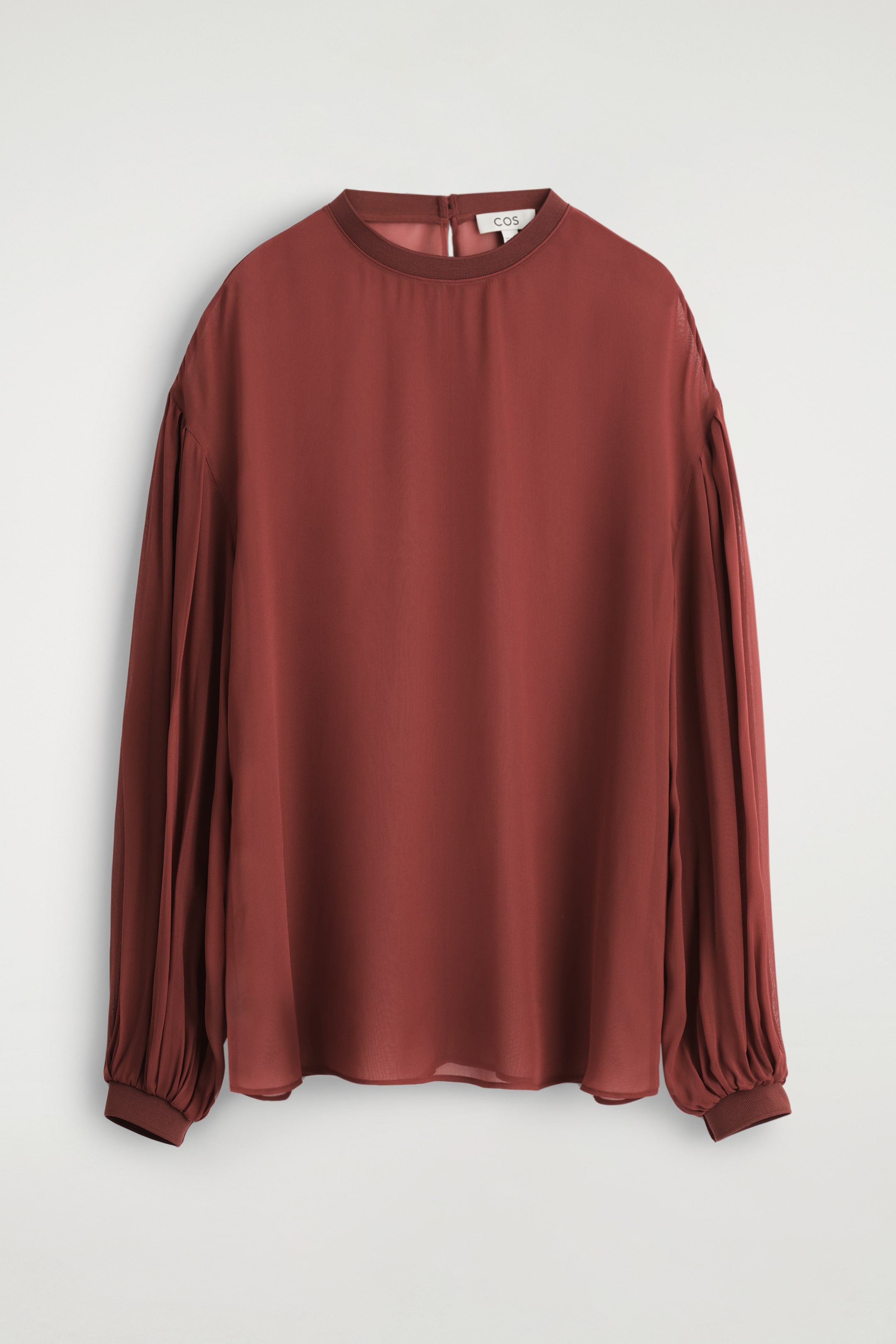 Visa större bild: SKIR BLUS MED BALLONGÄRM - MÖRKRÖD - DAM | H&M SE 6