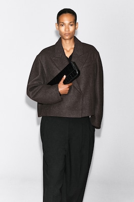 OVERSIZED CROPPED BOILED WOOL-BLEND BLAZER — CAMEL MÉLANGE 2