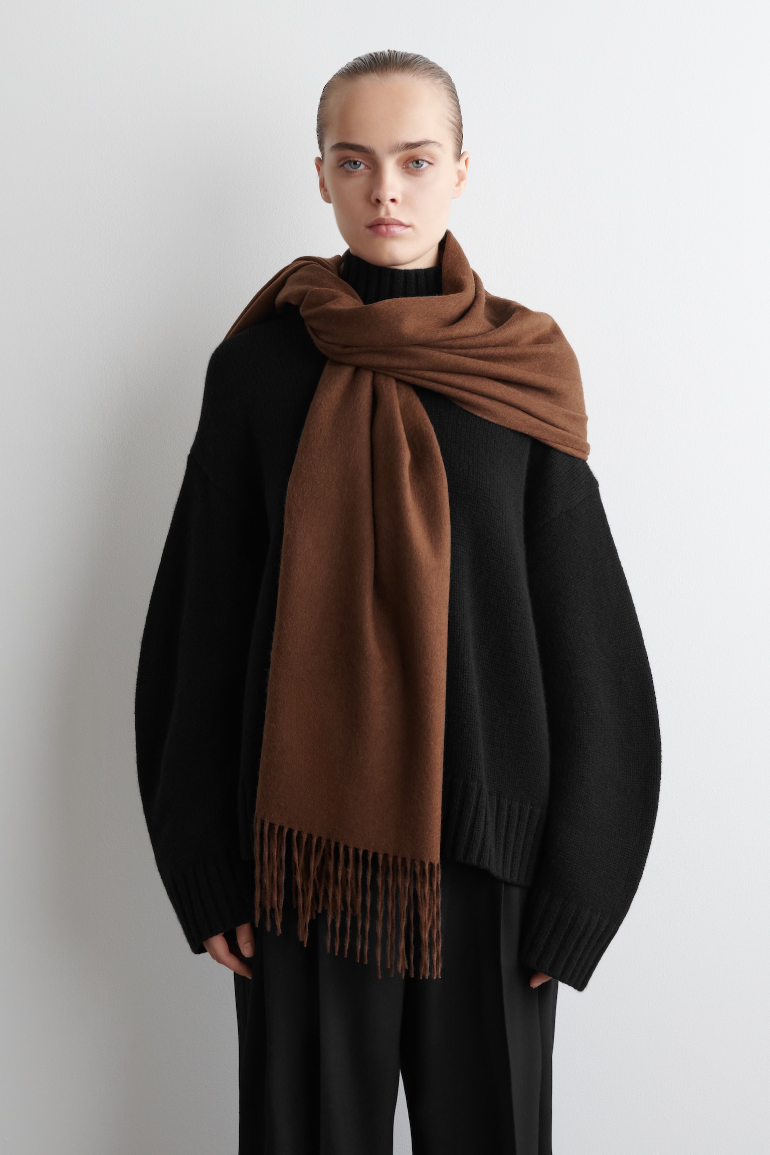 FRINGED WOOL SCARF - RUST/PLUM/BEIGE/ECRU - 5