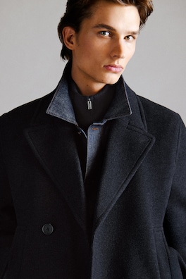 DOUBLE-BREASTED WOOL SHORT PEA COAT — NAVY MÉLANGE 7