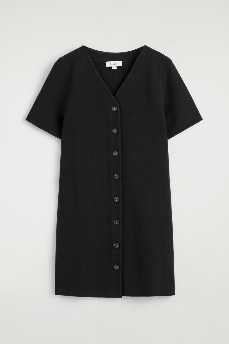 Buttoned Milano-Knit Mini Dress