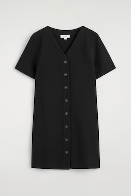 BUTTONED MILANO-KNIT MINI DRESS — BLACK 6