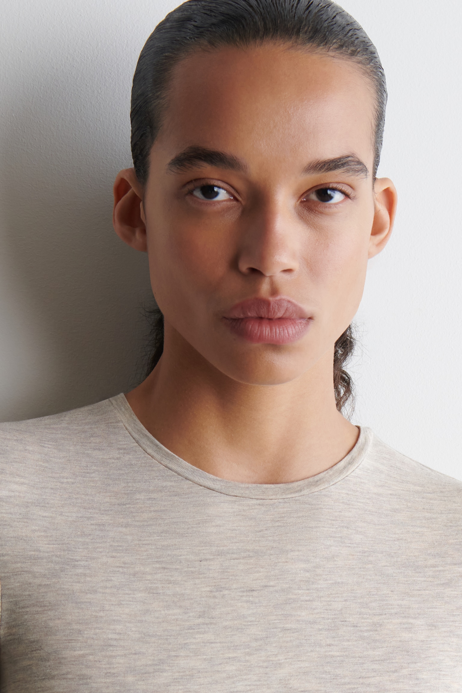 SLIM LIGHTWEIGHT T-SHIRT - LIGHT-BEIGE MÉLANGE/BURGUNDY/LIGHT PINK - 5