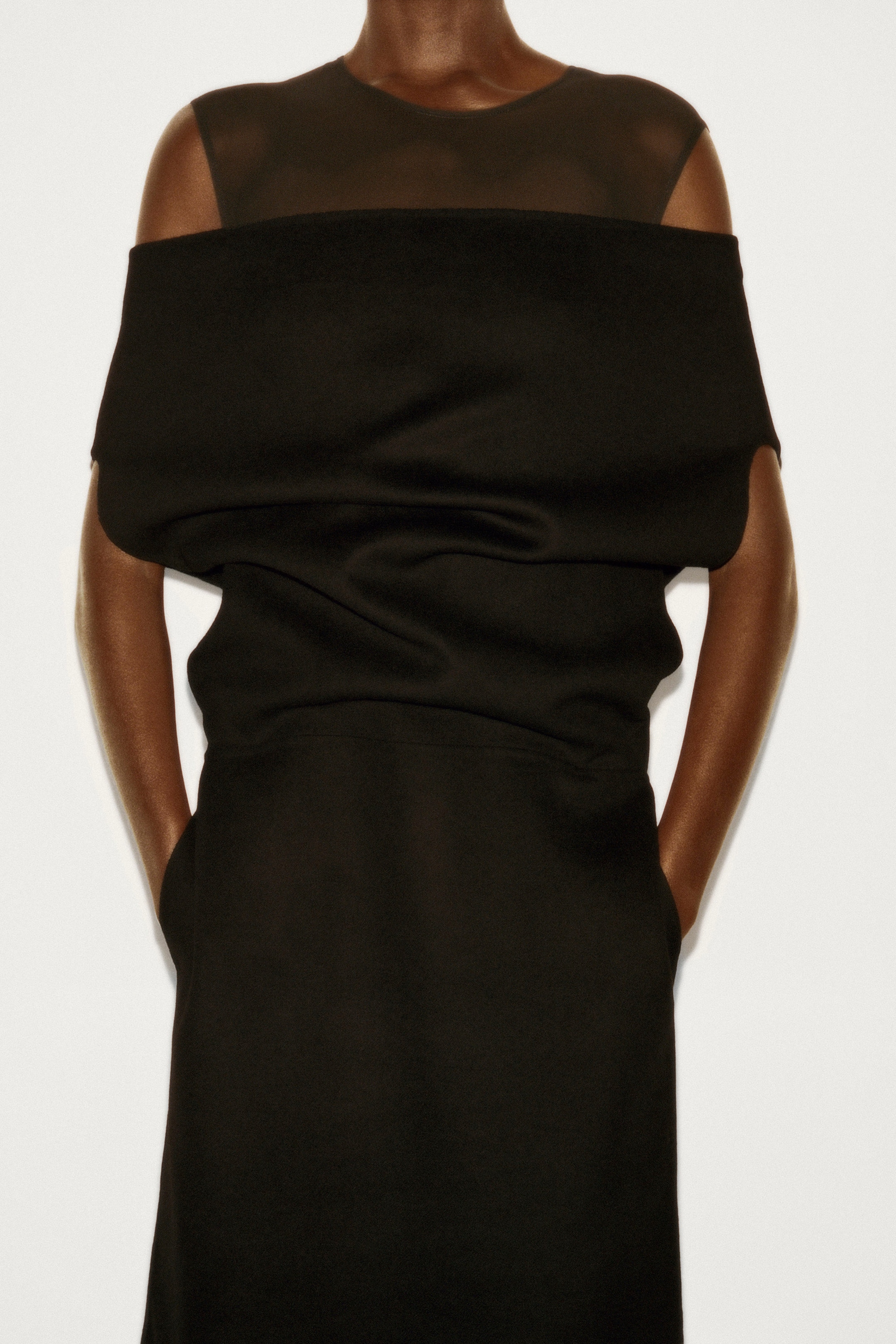 OFF-THE-SHOULDER WOOL-SILK DRESS - CARBON | COS