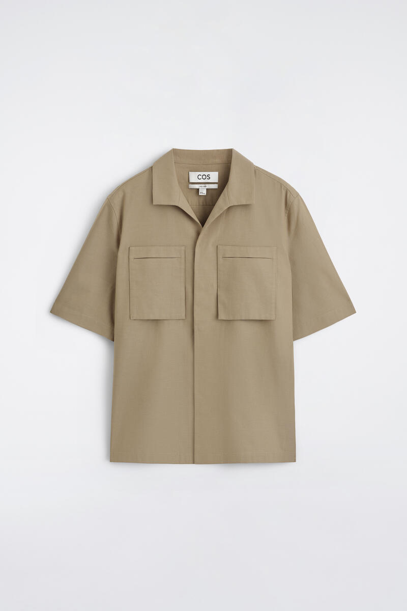 Cotton Utility Shirt in Beige