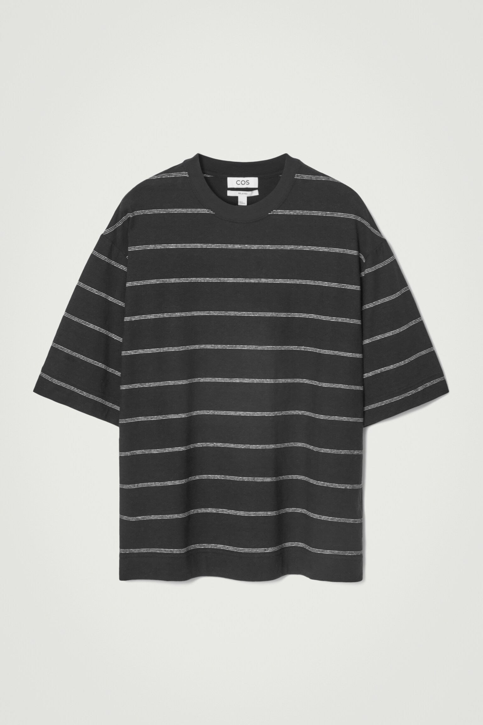 RELAXED STRIPED HEMP-JERSEY T-SHIRT - BLACK / STRIPED/LIGHT TURQUOISE / STRIPED