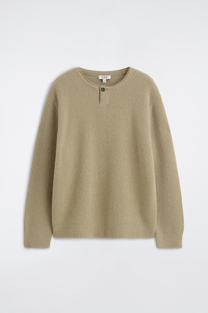 Wool-Blend Bouclé Henley Sweater