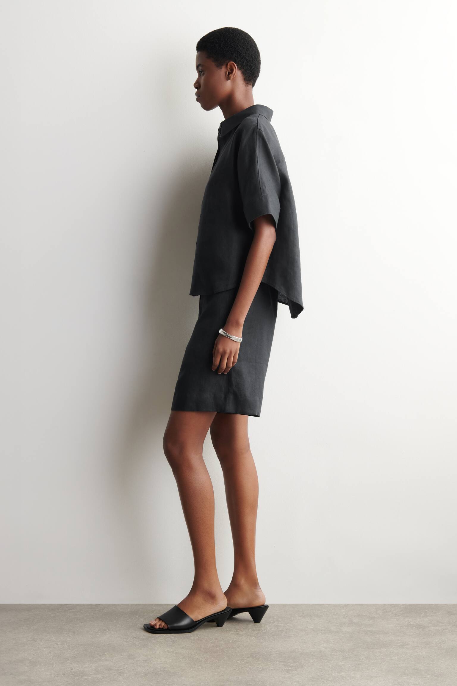 Sako s elastickým pasem z lnu - ČERNÁ/MODRÁ - 3