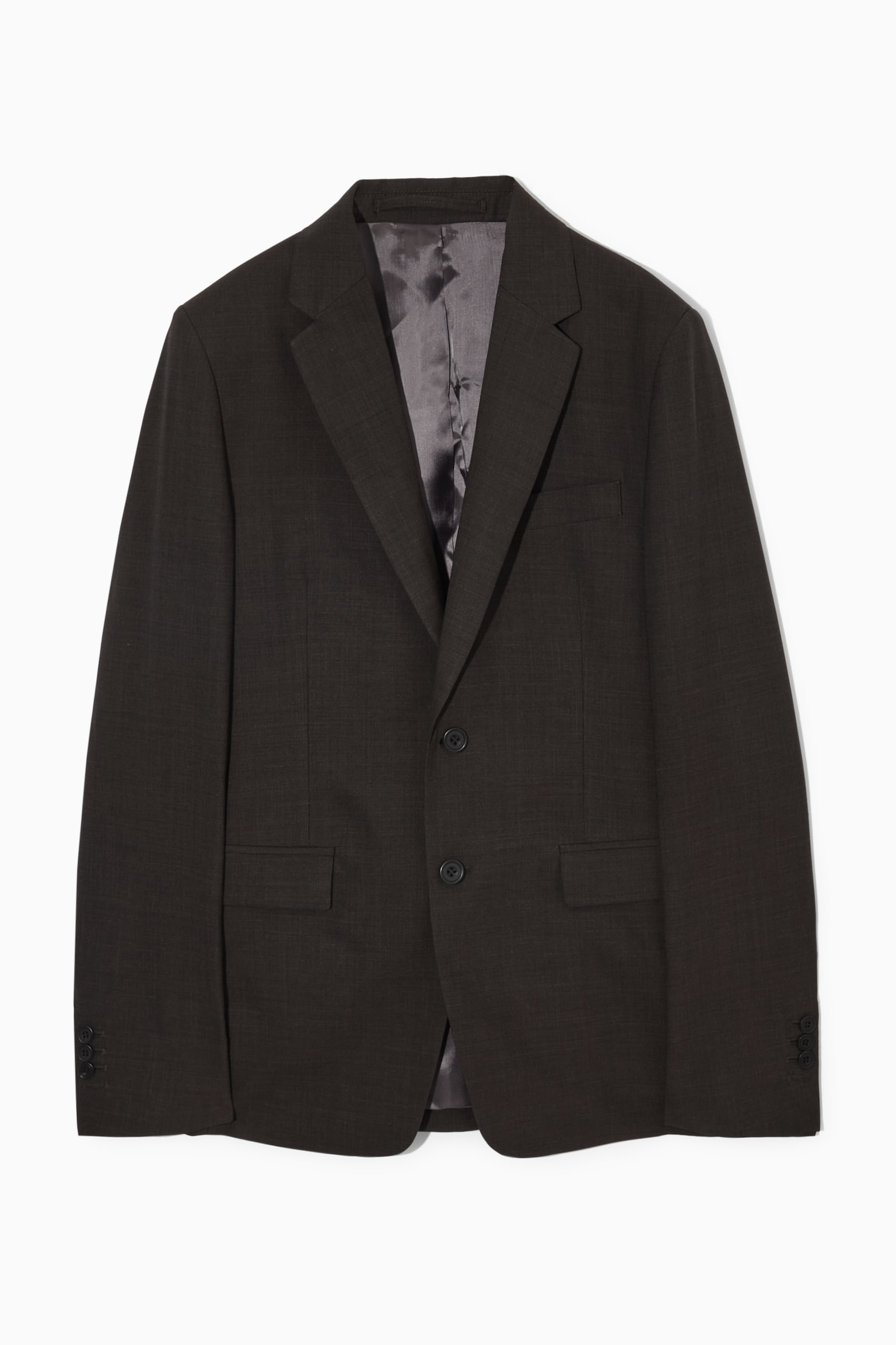 SLIM WOOL-MÉLANGE SINGLE-BREASTED BLAZER - BROWN/NAVY MÉLANGE