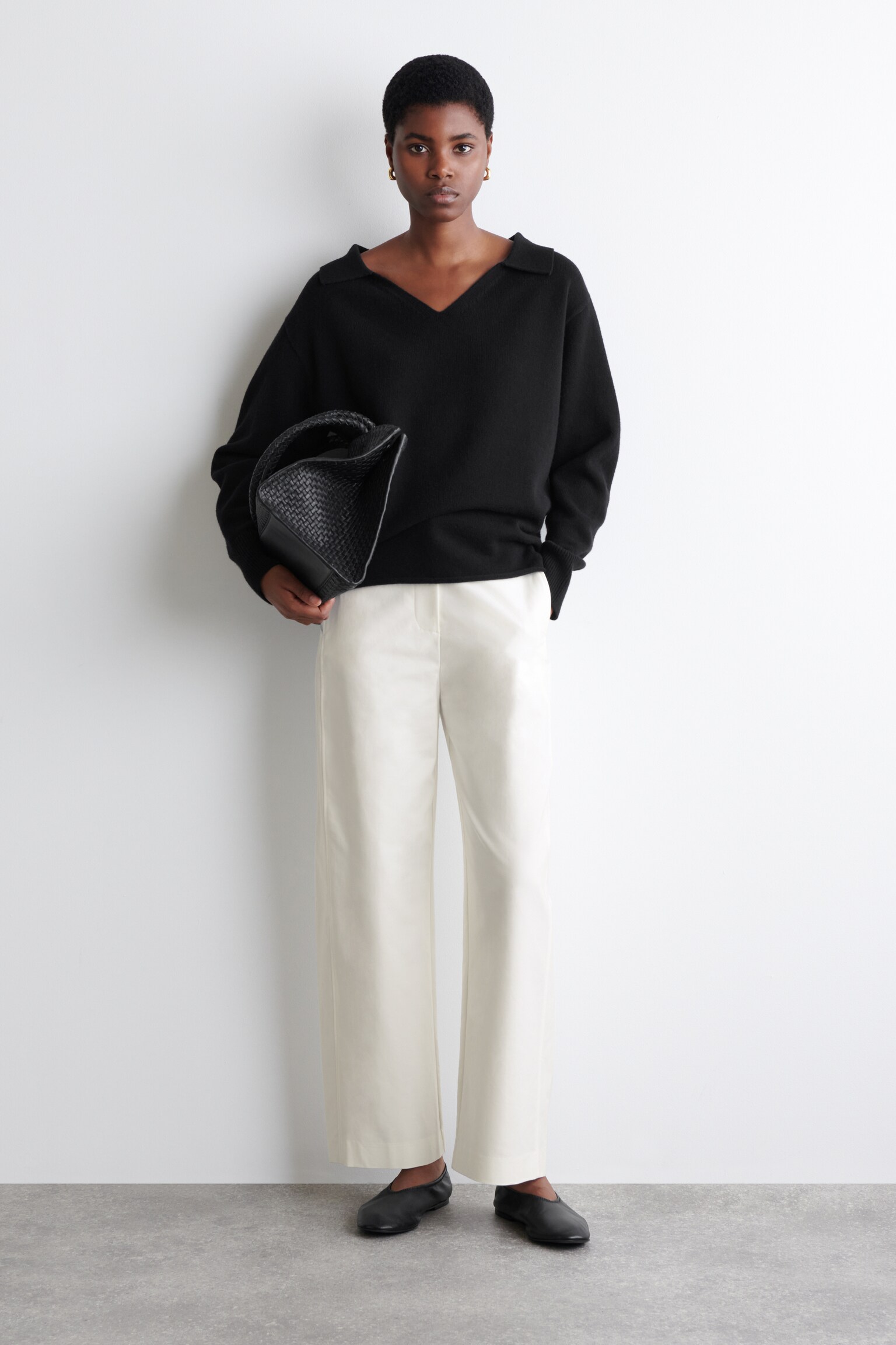PANTALONI BARREL IN COTONE PIMA - BIANCO/NERO