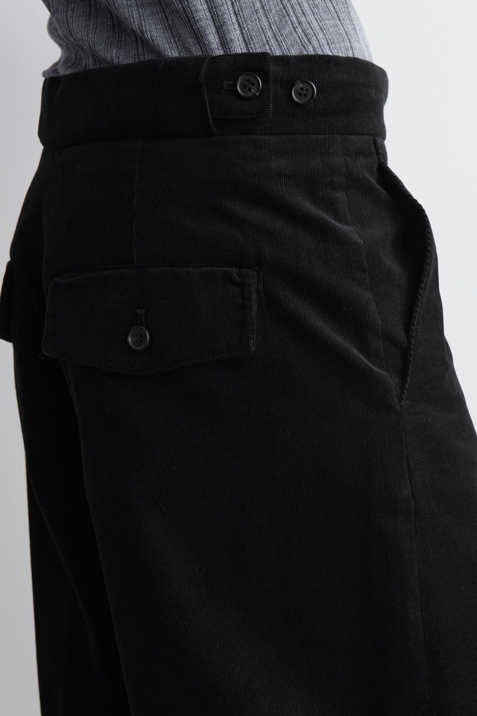 CROPPED CORDUROY TROUSERS - BLACK/DARK GREEN - 3