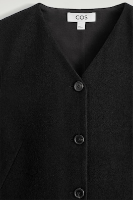 MERINO WOOL BUTTONED SHIFT MINI DRESS — BLACK 5