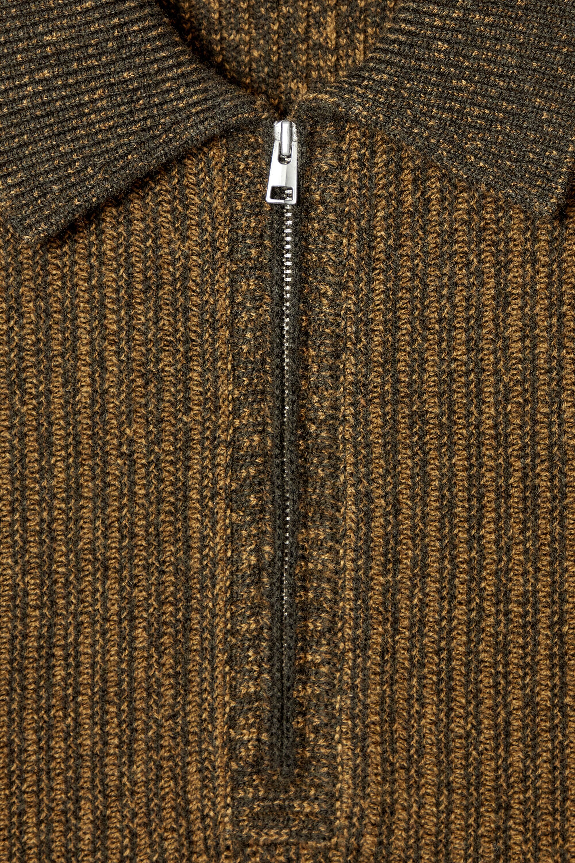 COLLARED MERINO WOOL-YAK BLEND HALF-ZIP SWEATER - MUSTARD