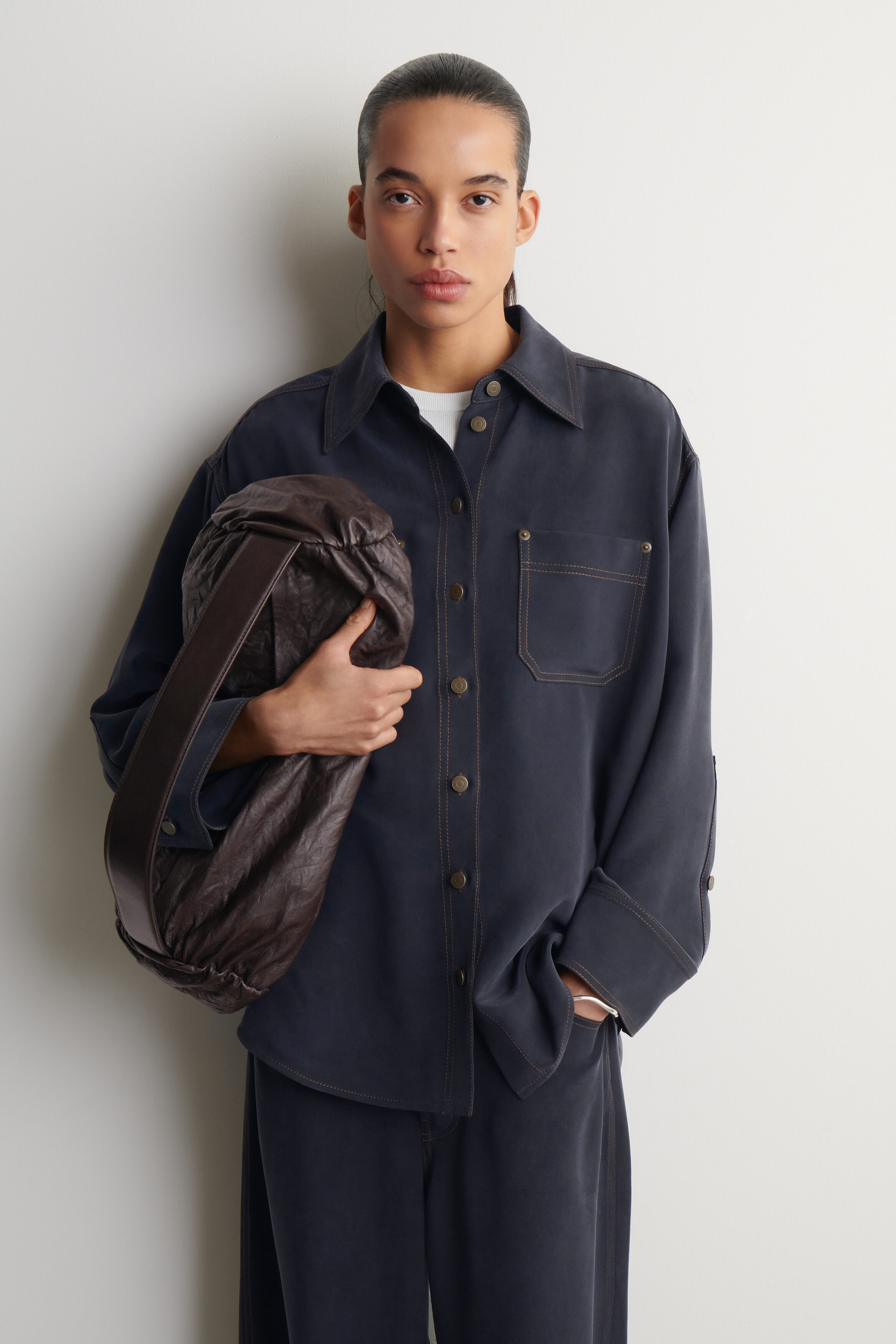 DENIM-EFFECT SILK SHIRT - INDIGO | COS US