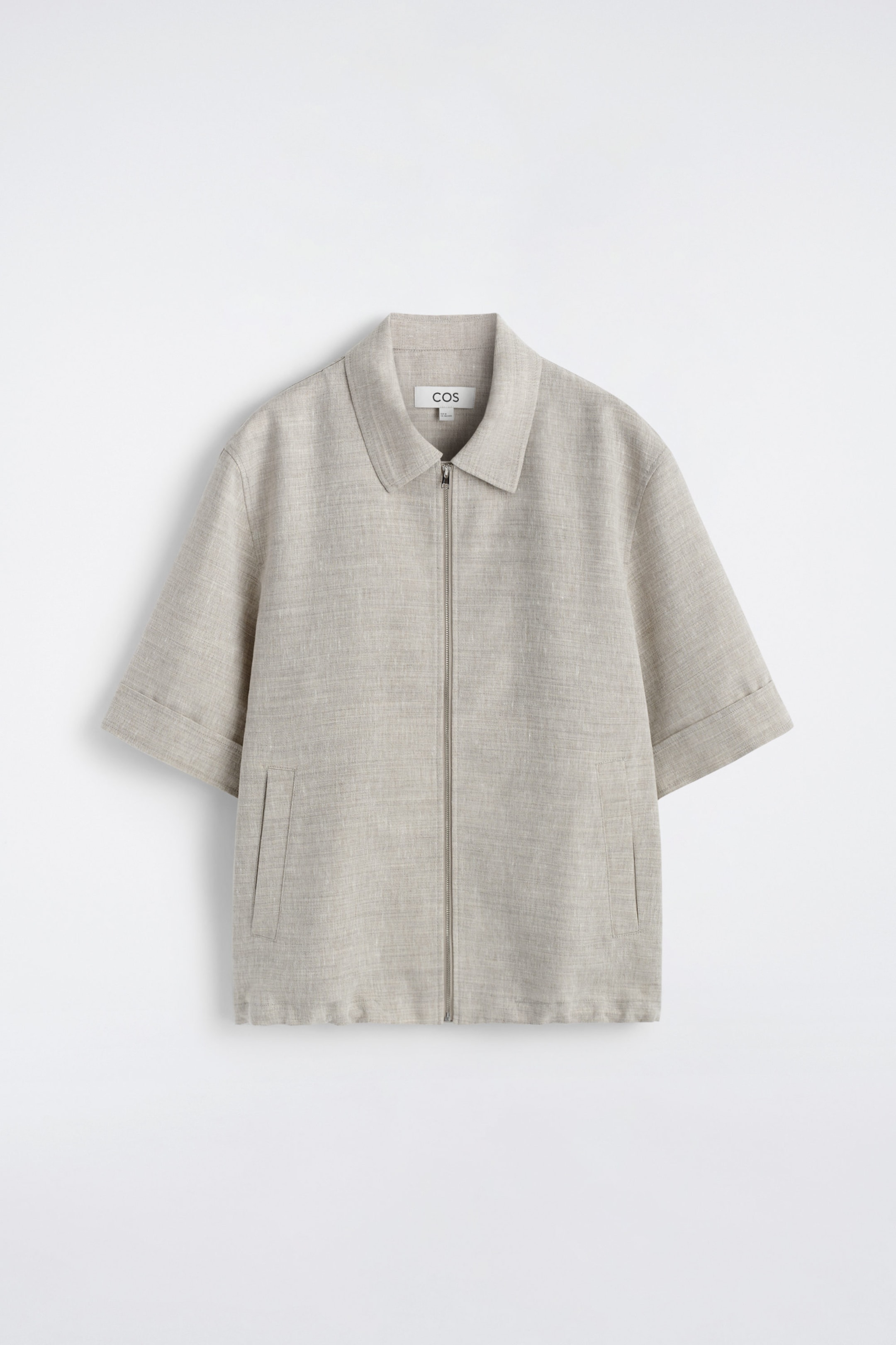 LINEN-WOOL SHORT-SLEEVED ZIP-UP SHIRT