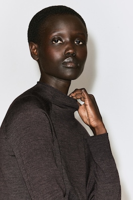 MERINO WOOL FUNNEL-NECK SWEATER — BROWN MÉLANGE 6