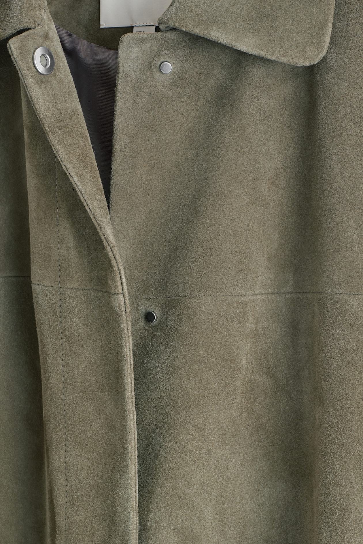 COLLARED SUEDE LONG COAT — KHAKI