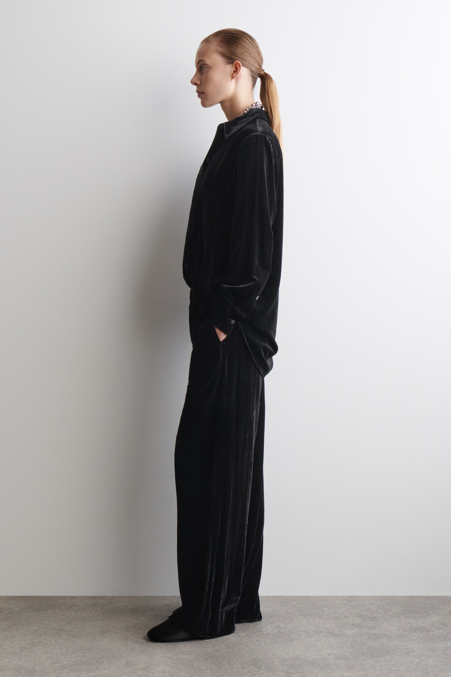 PANTALON DROIT ÉLASTIQUE EN VELOURS - NOIR/BRUN - 5