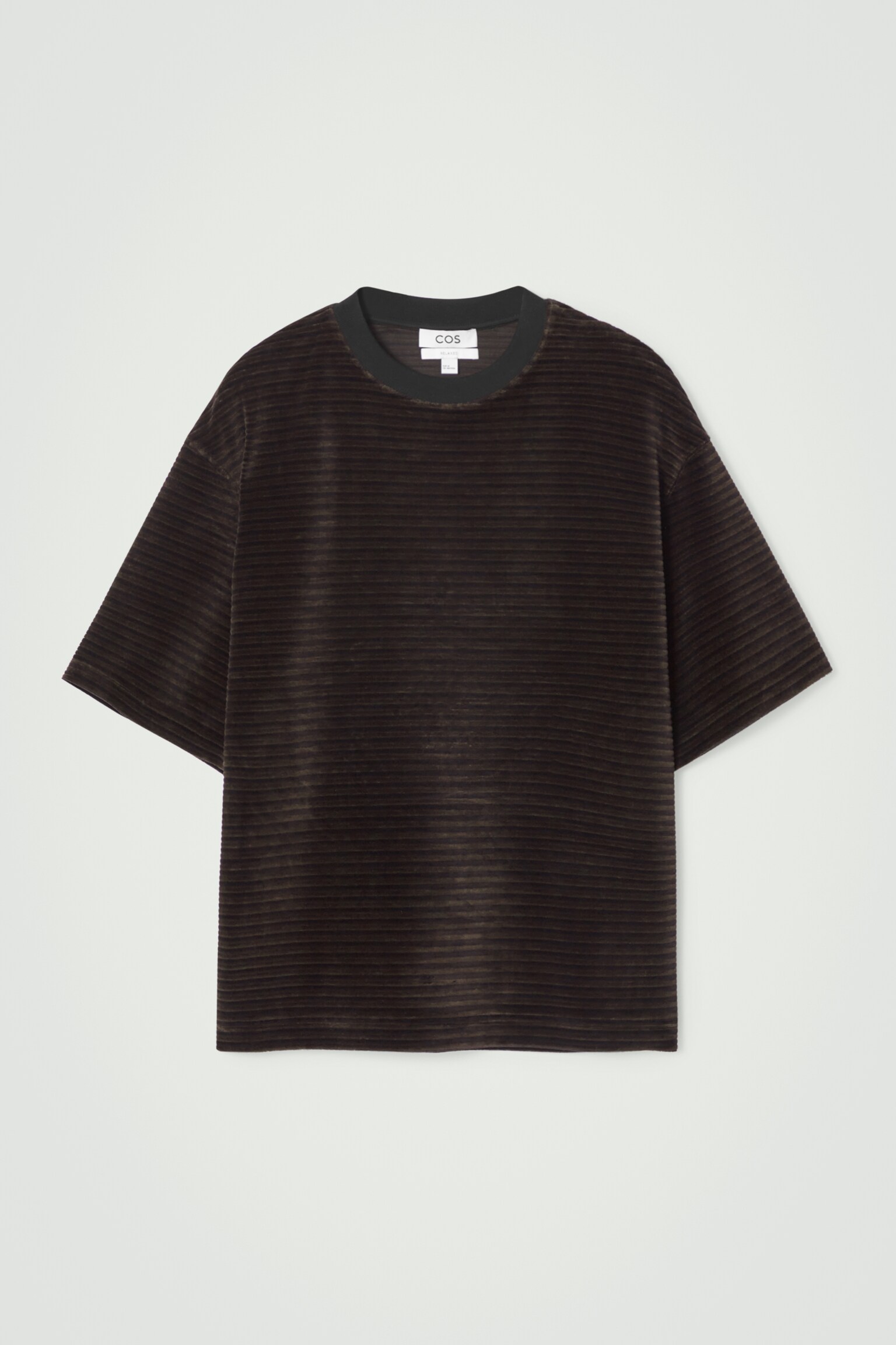 OVERSIZED STRIPED VELVET T-SHIRT - BLACK / STRIPED - 1