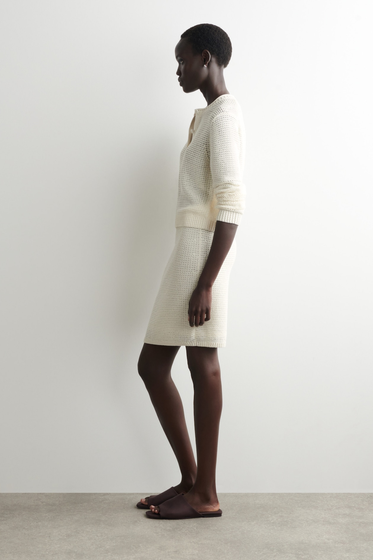 TEXTURED KNITTED COTTON MINISKIRT — WHITE