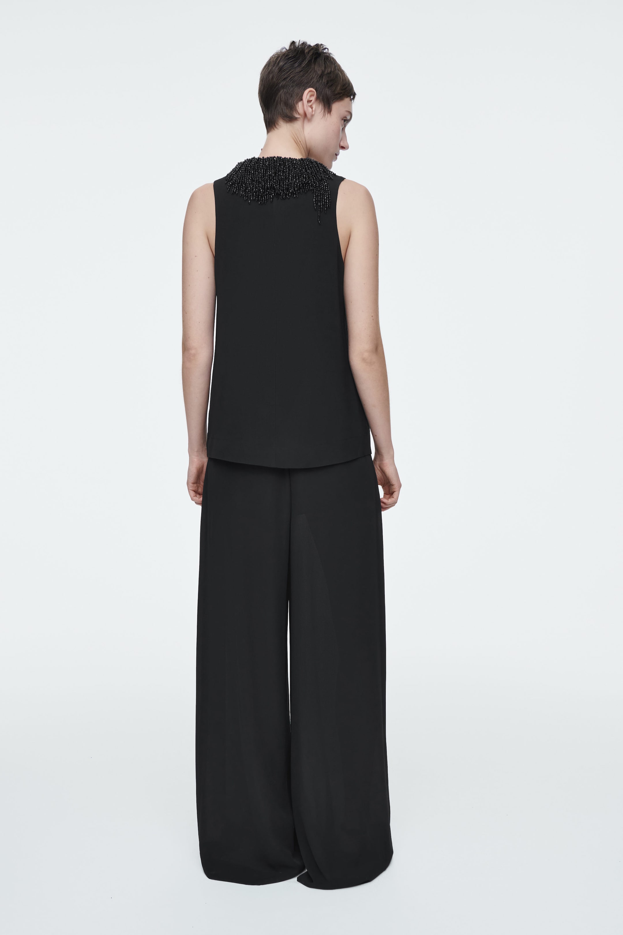 EMBELLISHED RACER-NECK TOP