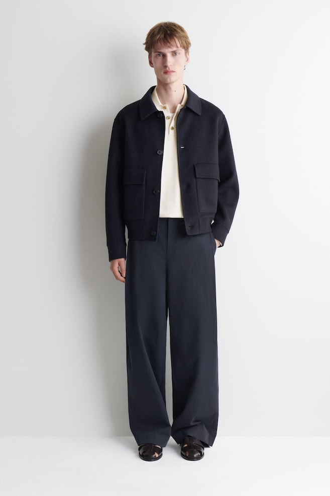 DOUBLE-FACED WOOL-BLEND BOMBER JACKET — NAVY