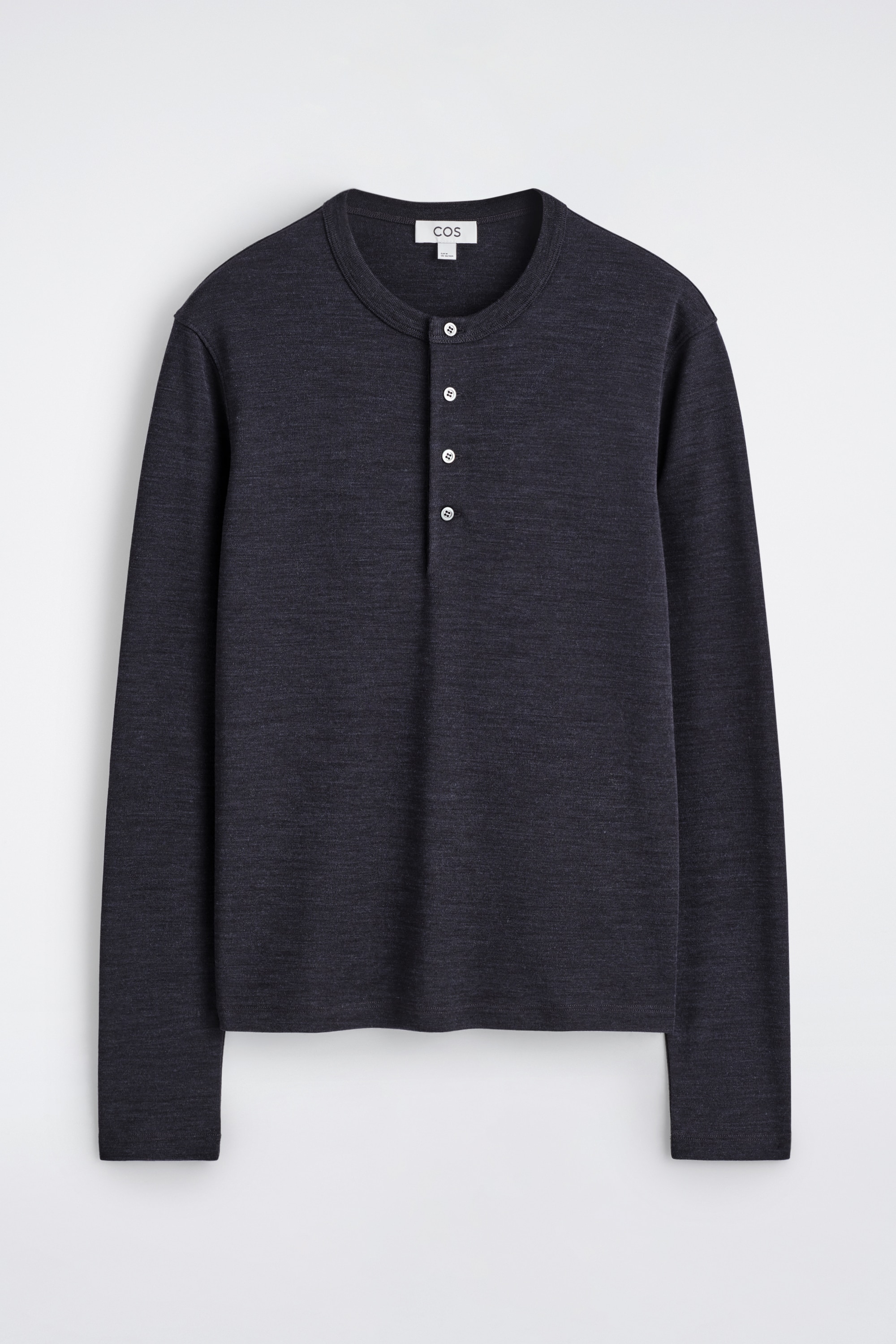 WOOL-BLEND HENLEY TOP - NAVY/BEIGE MÉLANGE