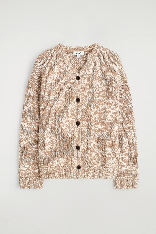 CARDIGAN DIN LÂNĂ-ALPACĂ CU TEXTURĂ ÎN PUNCTE - CAMEL / ECRU/BROWN / NAVY - 1