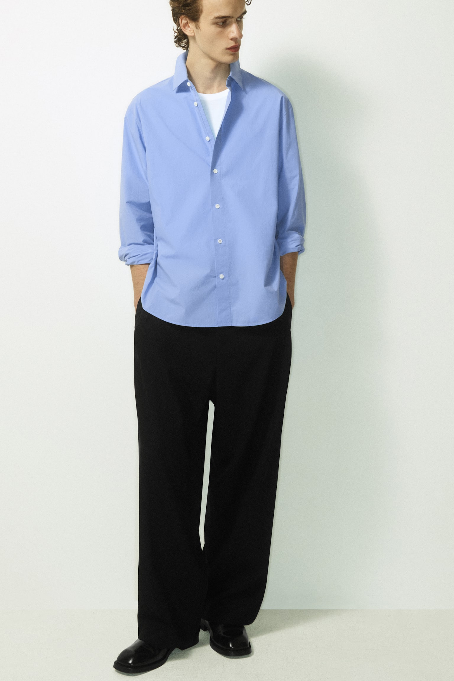 Overhemd met losse pasvorm van pima-katoenpopeline - BLAUW/buinbeige/LICHTBLAUW - 4