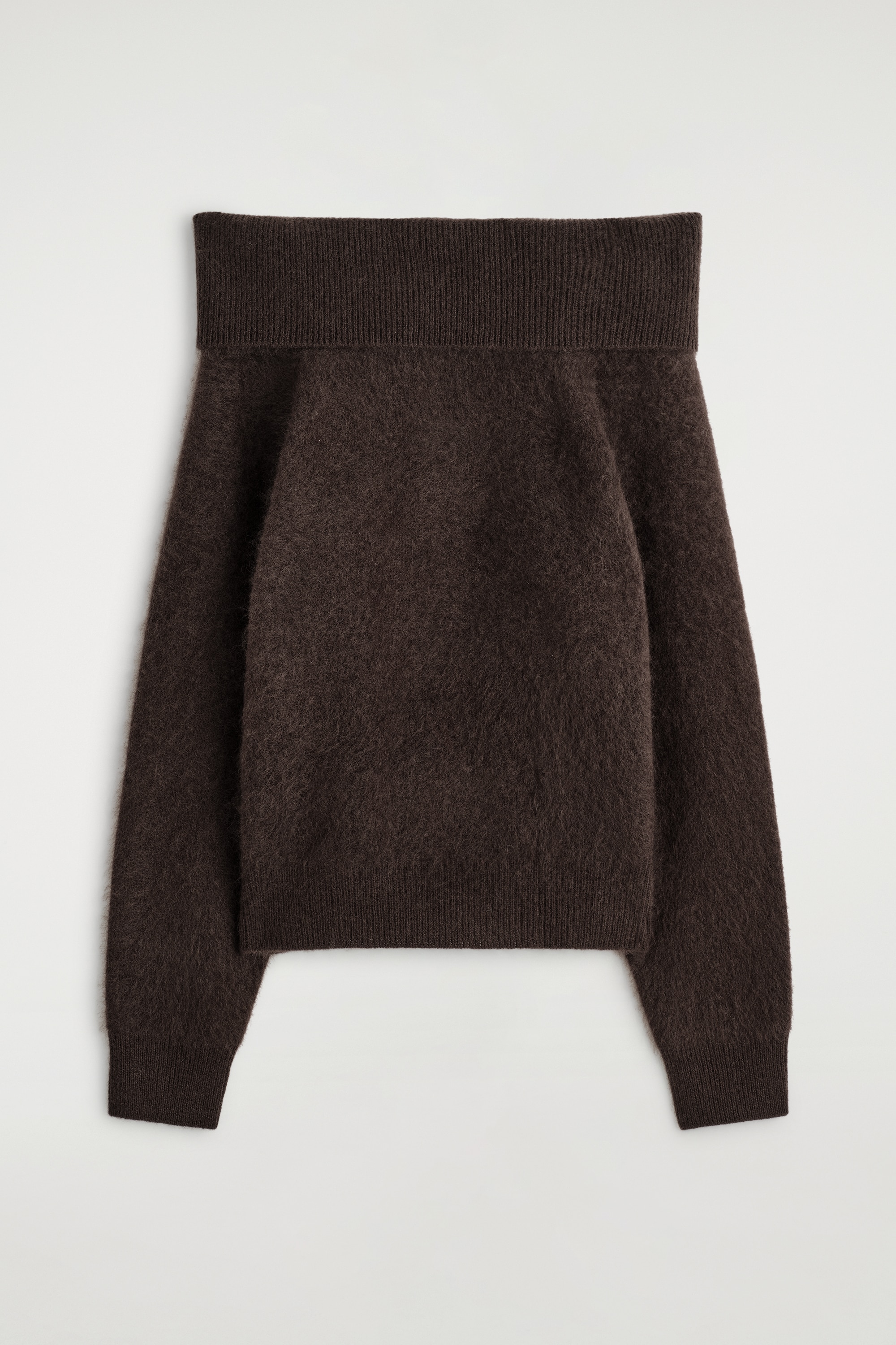 Camisola de lã merino com decote ombro a ombro - CASTANHO ESCURO/CINZA