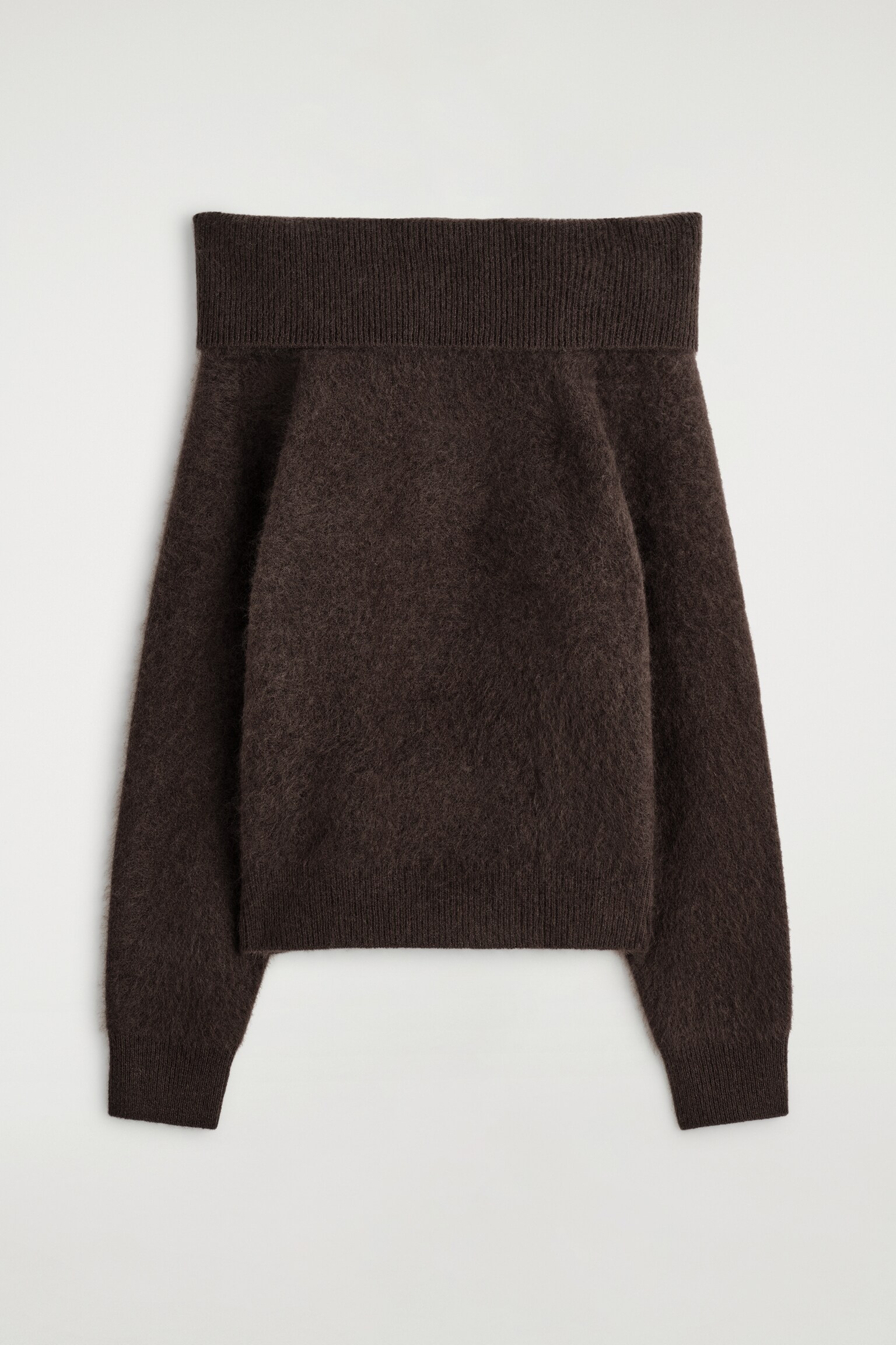 OFF-THE-SHOULDER MERINO WOOL JUMPER - DARK BROWN/GREY - 2
